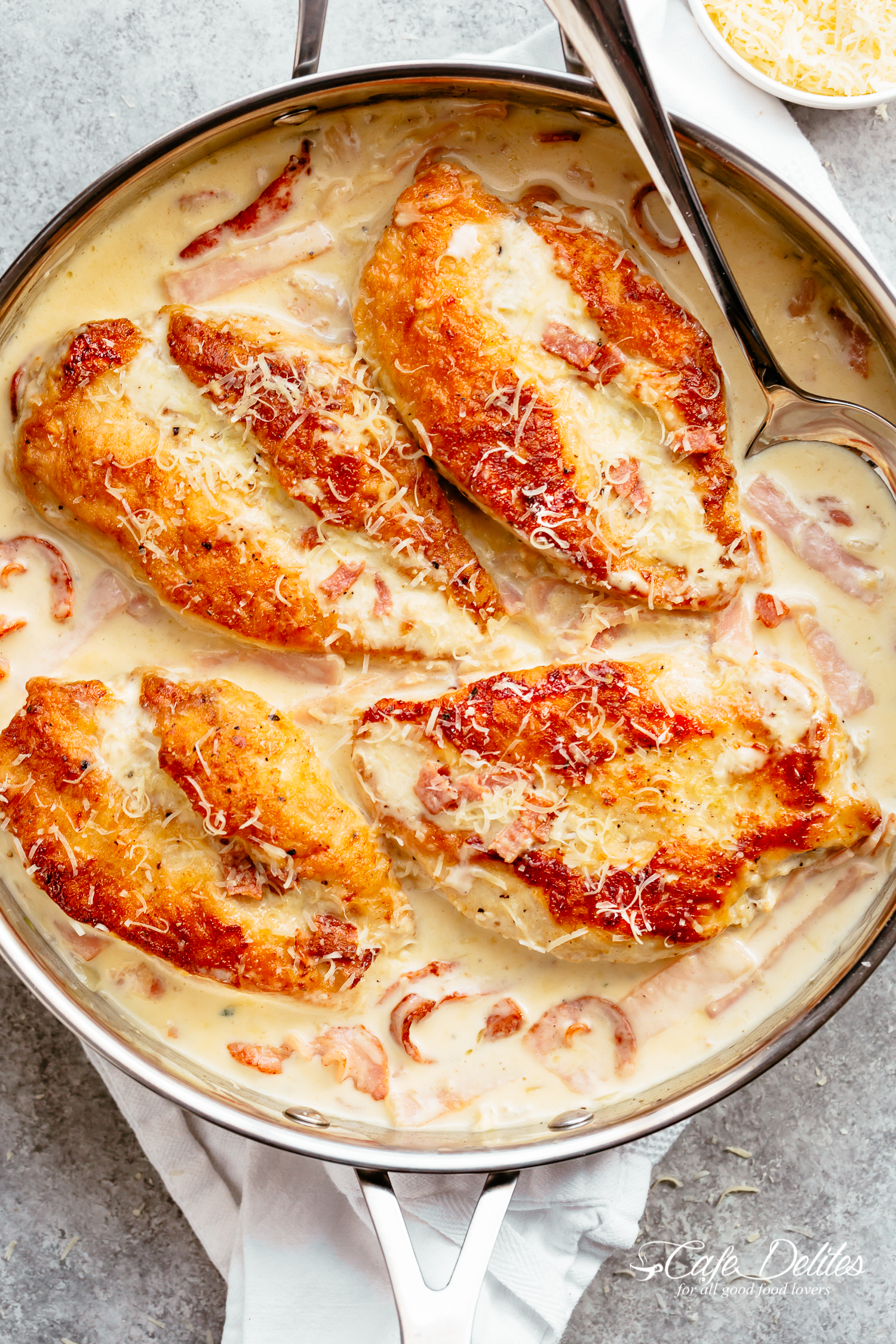 Keto creamy parmesan carbonara chicken (no egg)