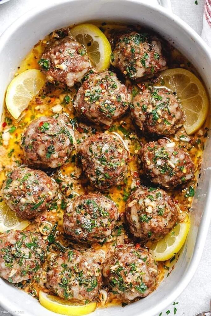 Baked Turkey Meatballs with Lemon  Garlic Butter Sauce😋