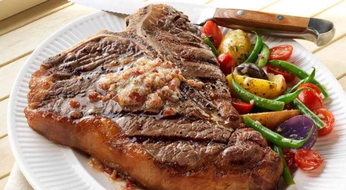 T-Bone Steaks with Bacon-Parmesan butter