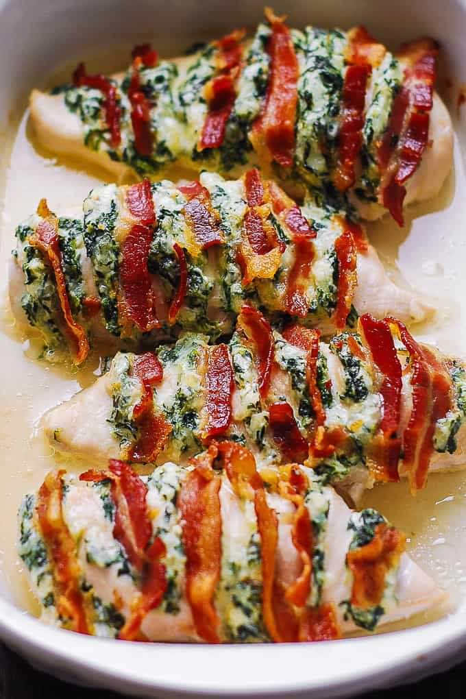 Hasselback Chicken stuffed with Spinach, Parmesan,