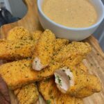 FRIED LEMON PEPPER SALMON STICKS WITH OLD BAY BLUE CHEESE