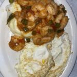 Fried eggs, cheese grits & shrimp
