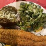 Catfish fillet, Baked Potato and Broccoli with Parmesan cheese