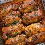 Baked Chicken Thighs alongside mashed potatoes or Scalloped Potatoes. 😋👌🥰