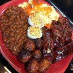 Bar Barbecue sweet Ribs BBQs meatballs Baked Beans Deviled Eggs and Mac and cheese