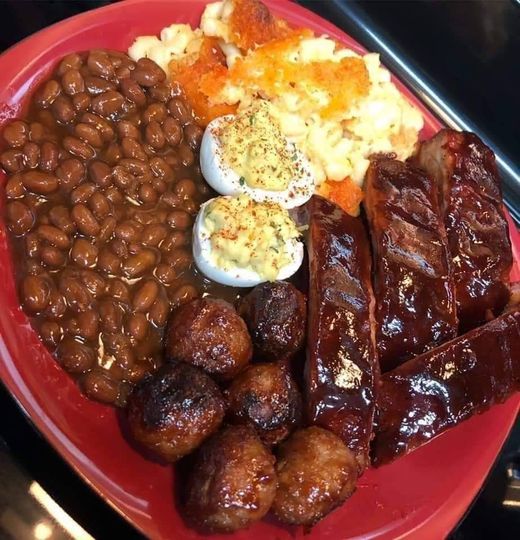 Bar Barbecue sweet Ribs BBQs meatballs Baked Beans Deviled Eggs and Mac and cheese