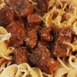 BEEF TIPS, EGG NOODLES AND CREAMY GRAVY