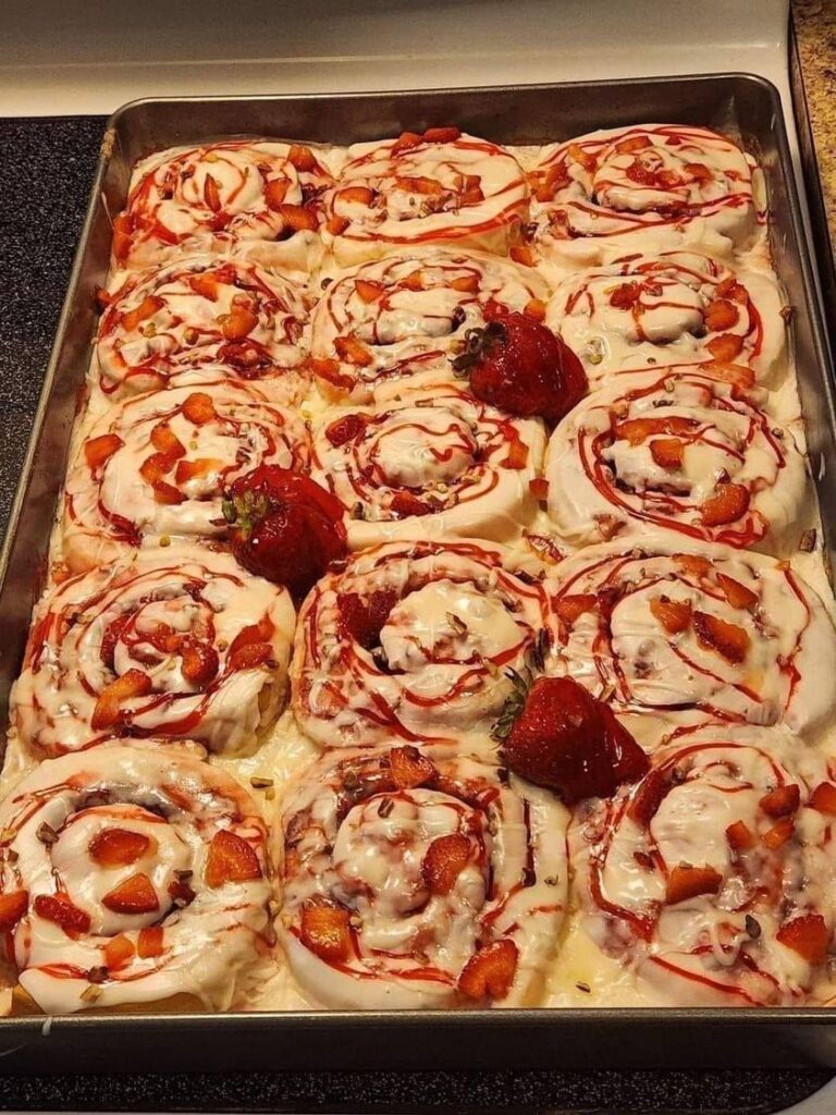 STRAWBERRY CINNAMON ROLLS WITH LEMON CREAM CHEESE GLAZE