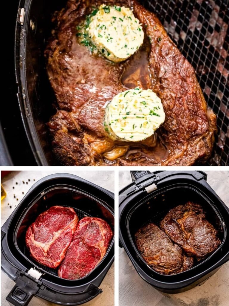 Air Fryer Steaks with Garlic Butter are tender,