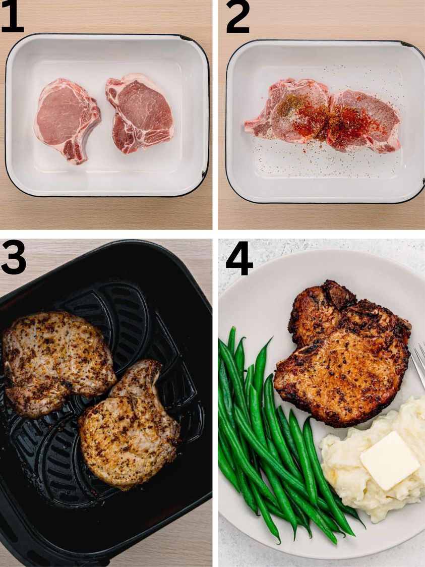 Air frying bone-in pork chops