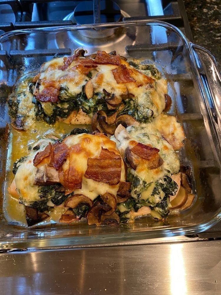 Smothered Chicken with Spinach, Potatoes, and Mushrooms