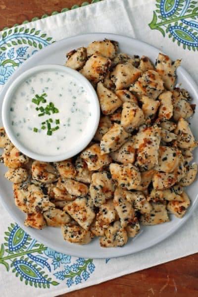 Chicken Bites with Cream Cheese Yogurt Dip