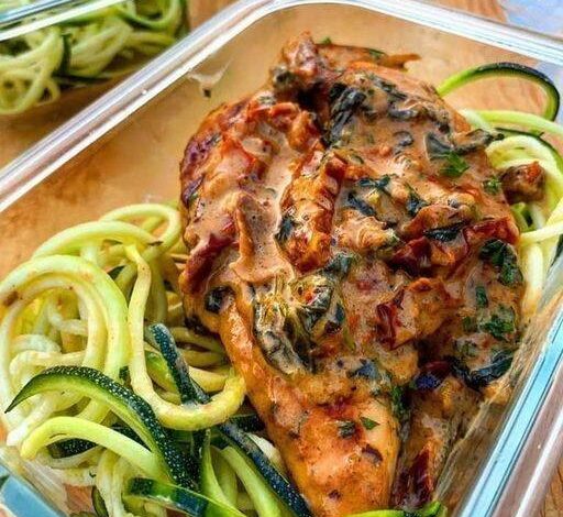 Keto Creamy Tuscan Chicken and Zoodles