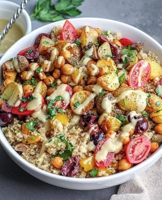 Vegan Roasted Potato, Spiced Chickpea & Vegetable Quinoa Salad