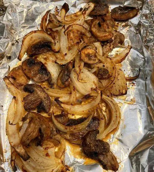 AIR FRYER MUSHROOMS AND ONIONS