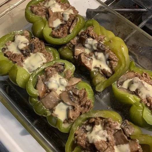 Vegan Philly cheesesteak stuffed peppers