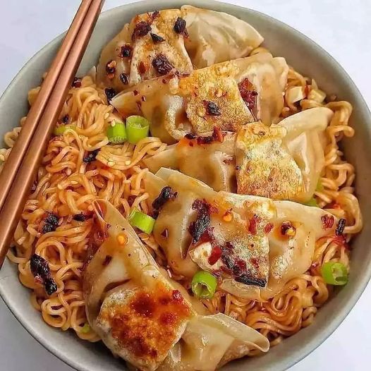 Vegan Gyoza and Chilli Soy Noodle Soup