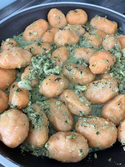 Sweet Potato Gnocchi with Broccoli Basil Pesto