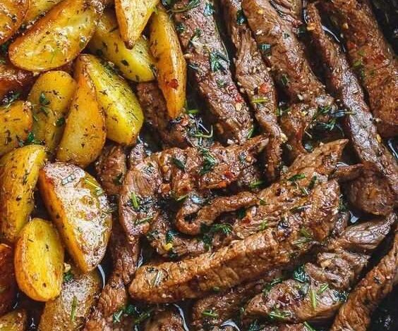 Garlic Herb Potatoes and Steak Skillet