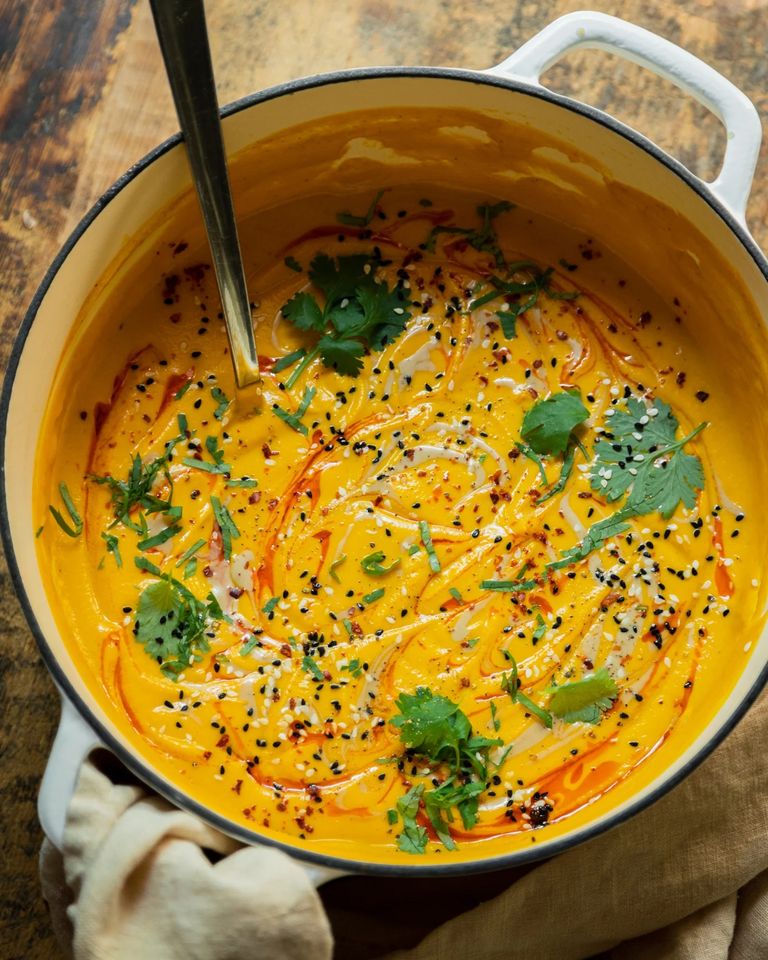 Vegan spicy sesame carrot soup