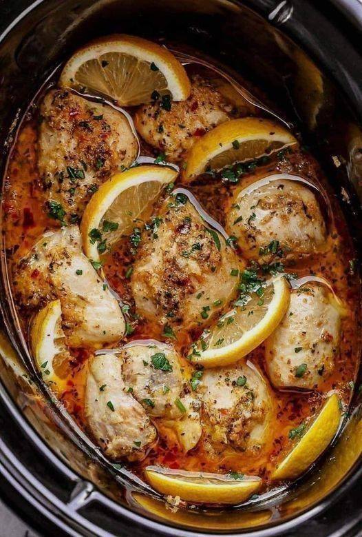 Keto Crock Pot Lemon Garlic Butter Chicken Thighs