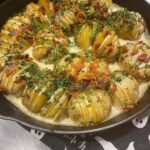 Vegan hasselback potatoes