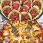 Potatoes with meatballs and cheese