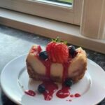 Vegan strawberry swirl cheesecake