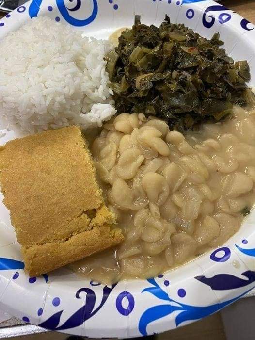 VEGAN RICE GREENS AND CORNBREAD WITH LIMA BEANS