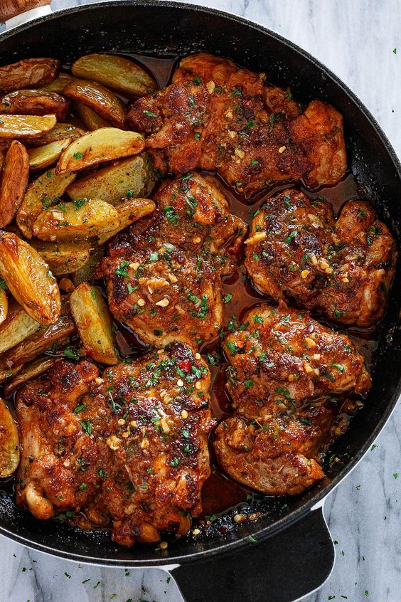 Garlic Butter Chicken Thighs and Baby Potatoes Skillet