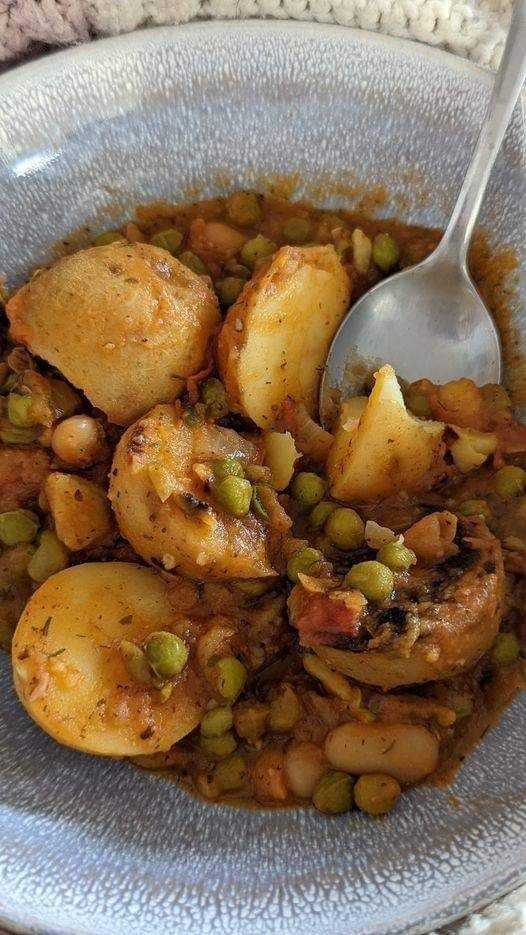 Greek-inspired potato and pea stew.