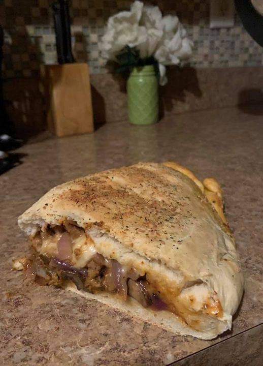 Meatless” Italian sausage and veggie Stromboli