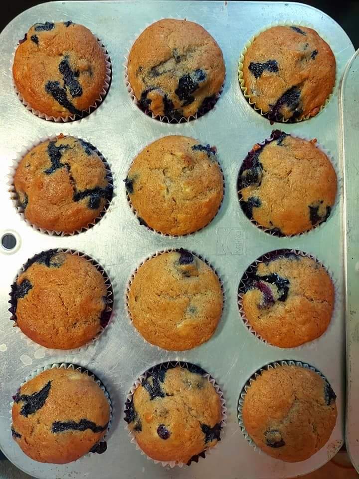 Freshly baked vegan blueberry banana muffins