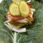 Homemade veggie burger wrapped in collard greens