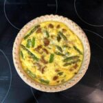 Vegan quiche using Just Egg, asparagus, and Gardein sausage