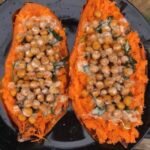 Chickpea and spinach stuffed sweet potatoes