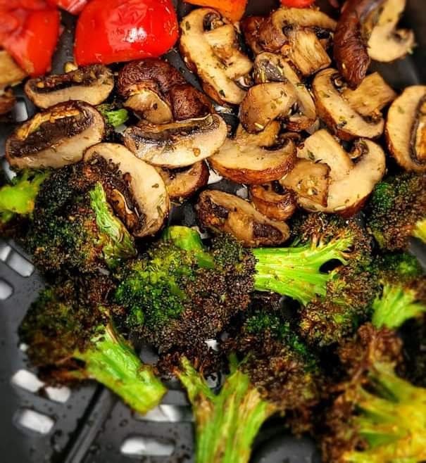 Air Fryer Mushrooms and Broccoli