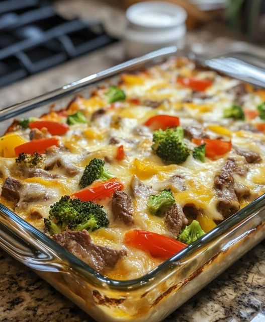 Keto Fusion Philly Cheesesteak Casserole