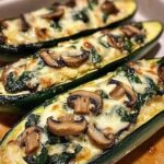 Spinach, Mushroom, and Ricotta Stuffed Zucchini Boats