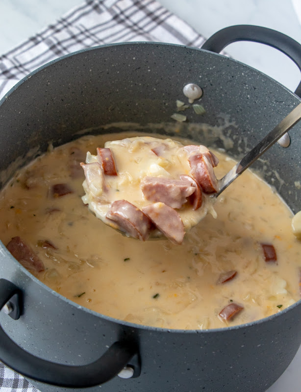 Creamy Sausage, Potato, and Sauerkraut Soup