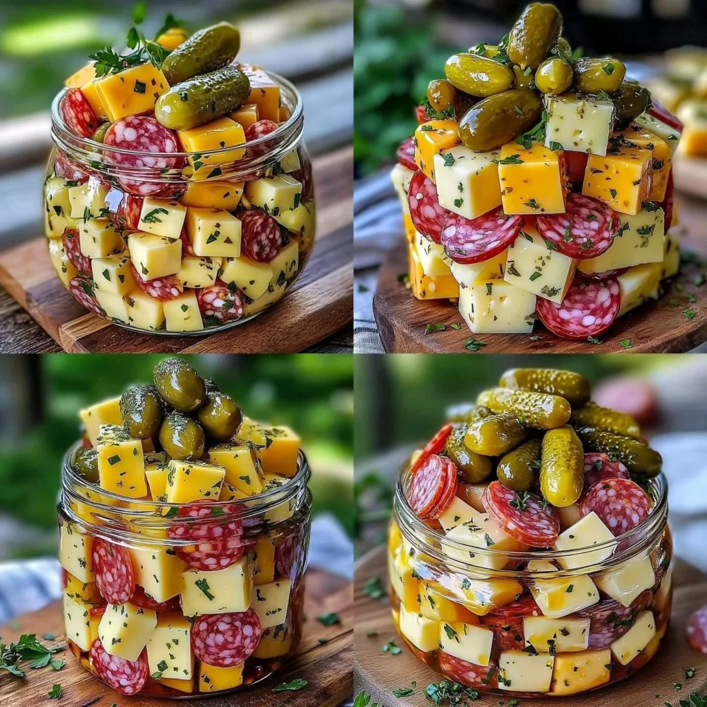 Easy Marinated Cheese Appetizer with Salami & Pickles 🧀