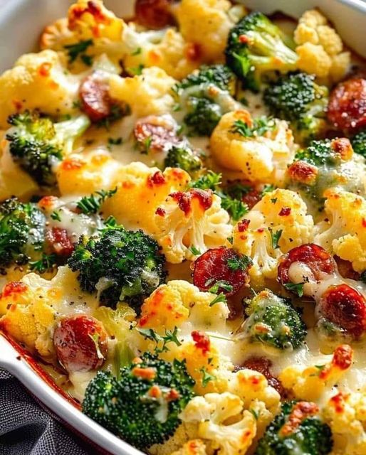 Cheesy Broccoli and Cauliflower Bake