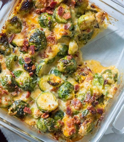 Keto Bacon Brussels Sprouts Gratin