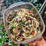 Vegan Linguine with Mushrooms, Olives, Sundried Tomatoes & Artichokes