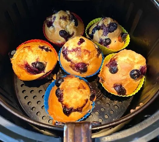 Air Fryer Blueberry Muffins. Soft