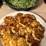 Cheesy Chicken Fritters with a side a garlic Parmesan green beans.