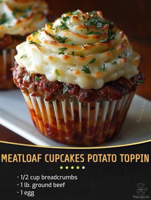 Meatloaf Cupcakes with Whipped Potato Topping